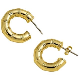 Bamboo-Style Gold Hoop Earrings, 25mm, Classic Design