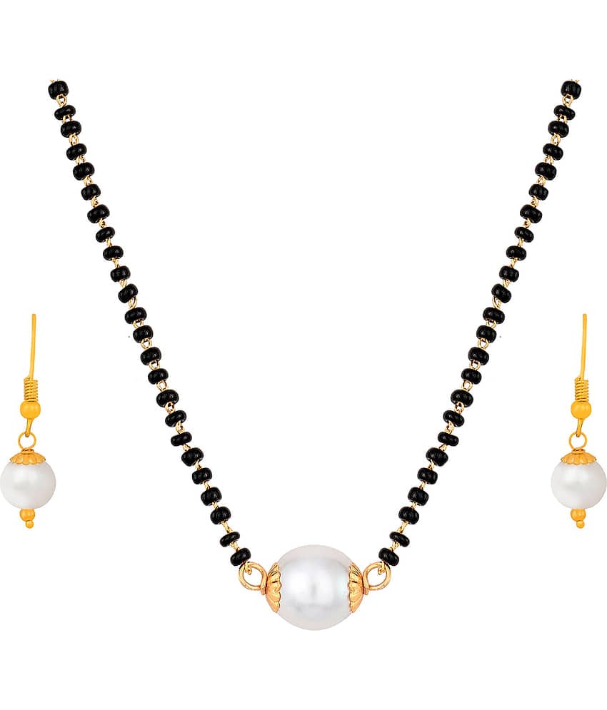 Jfl Jewellery for Less Gold Plated Japanese Cultured White Pearl Mangalsutra Set For Women