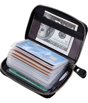Hide&Sleek RFID Protected Black Genuine Leather Card Holder with Zipper Clouser
