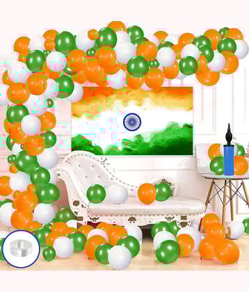 Zyozi Orange Green White Metallic Balloons Latex Balloons 10 Inch Helium Balloons for Decorations, Orange Balloons/Green balloons/White Balloons with Balloon Pump and Arch (Pack Of 62)