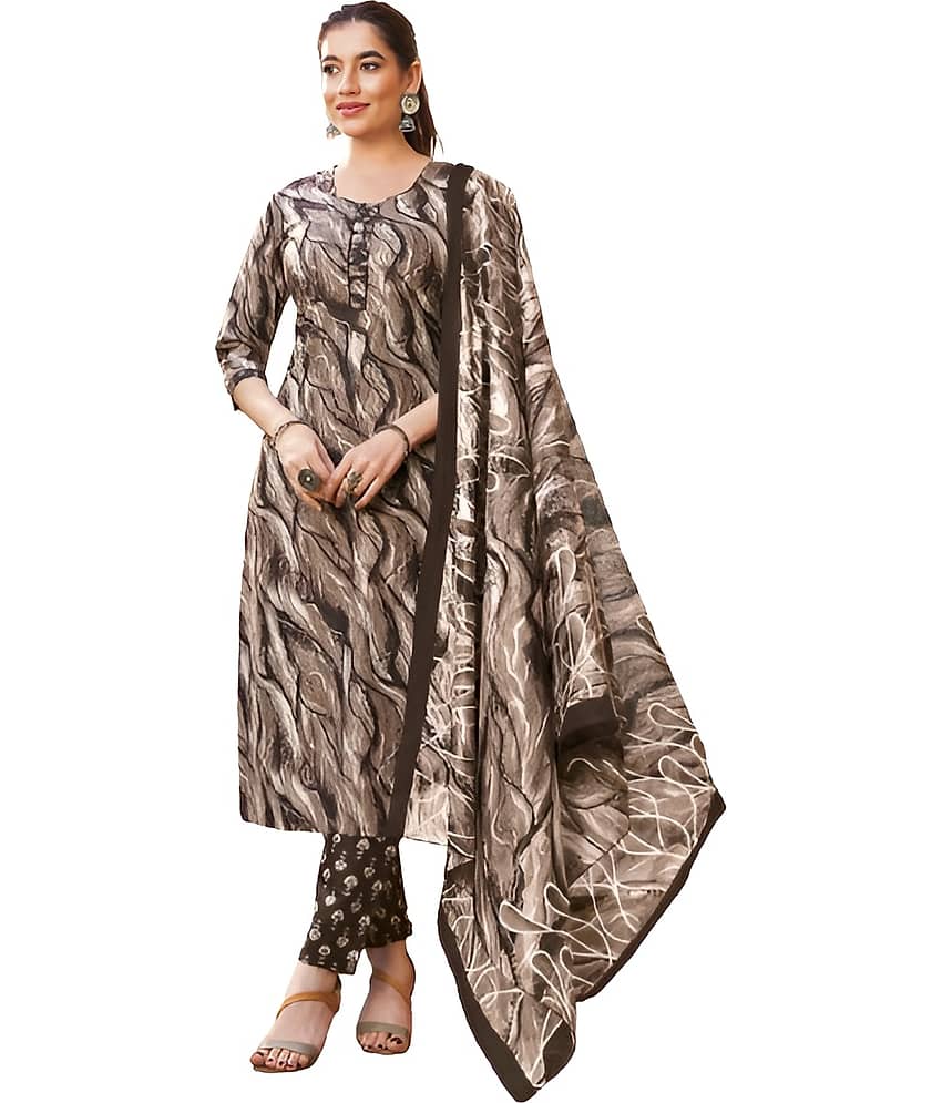 shree jeenmata collection Women Cotton Printed Straight Kurti With Pants ( Brown )