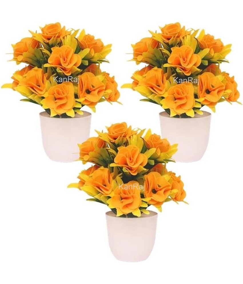 KanRaj - Yellow Rose Artificial Flower ( Pack of 3 )