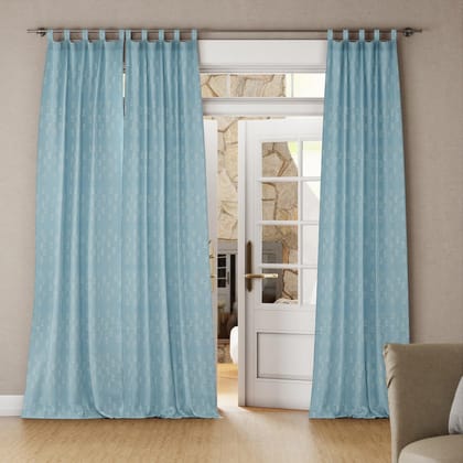 Fish Hand Block Printed Hand Dyed Mulmul Curtain Ice Blue White 7ft