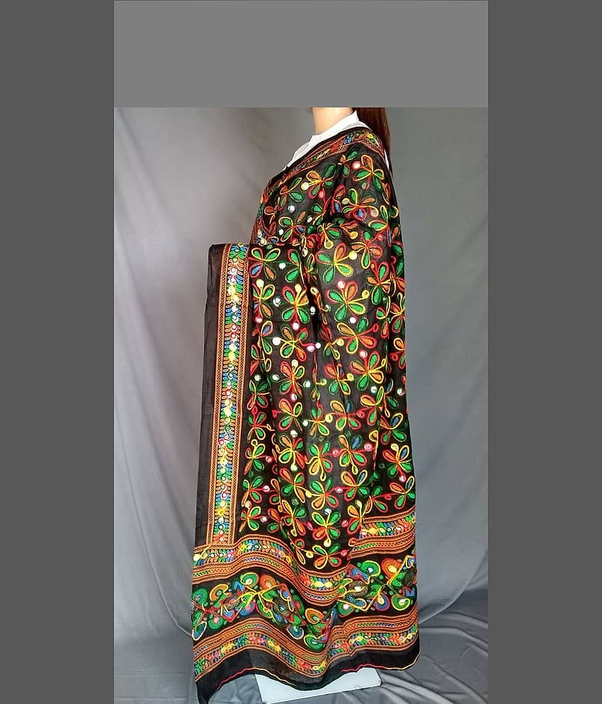Raj Black Cotton Phulkari Dupatta