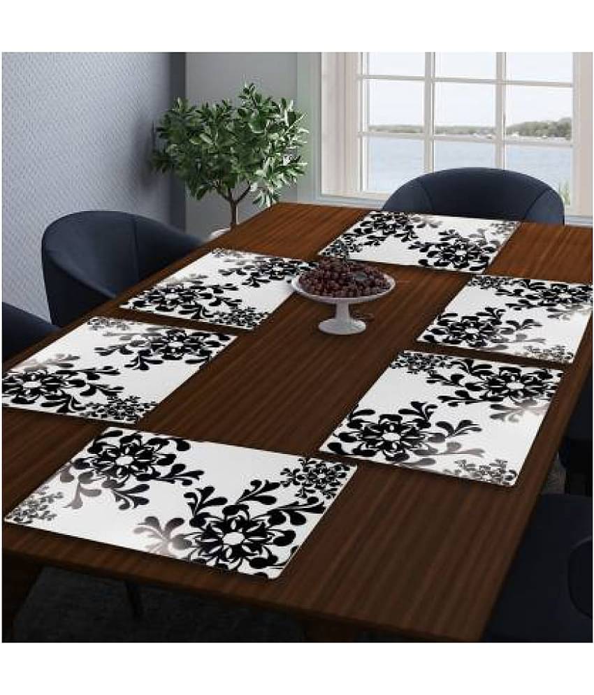 Generic PVC Floral Rectangle Table Mats ( 45 cm x 30 cm ) Pack of 6 - Black