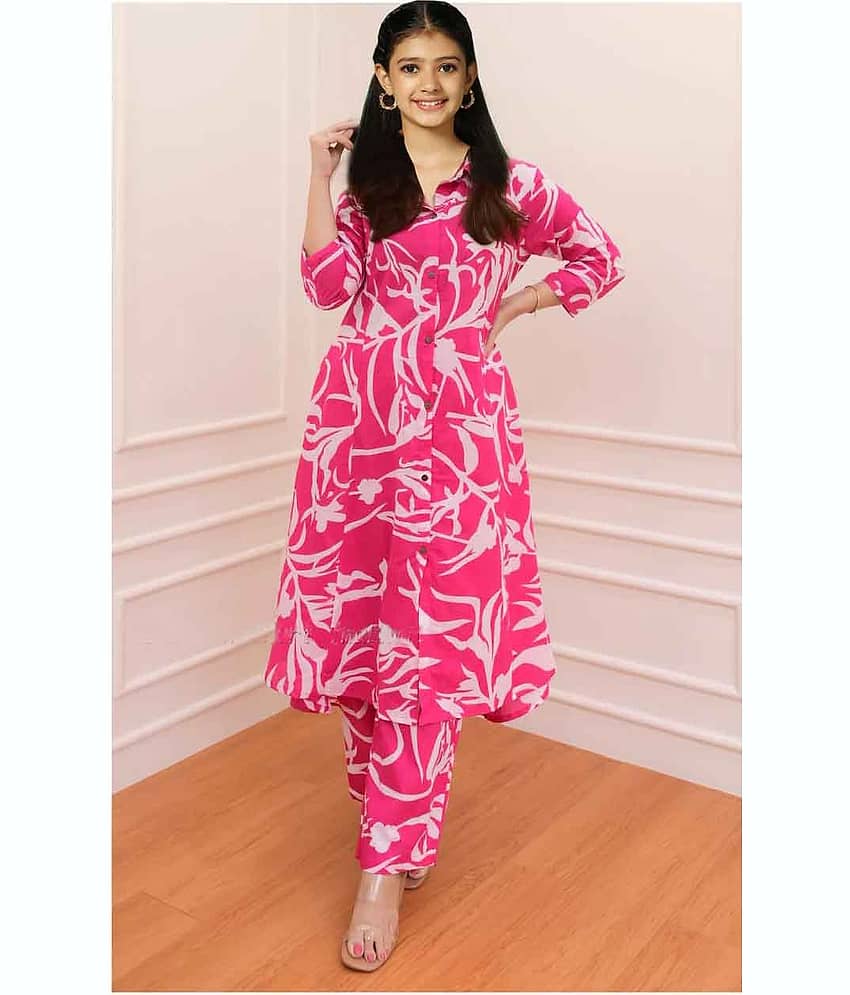 Aika Girls Rayon Kurti with Pants ( Pack of 1 , Pink )