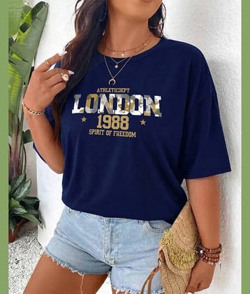 AUSK Women Cotton Blend Printed Oversized Fit Round Neck T-Shirt ( Blue )