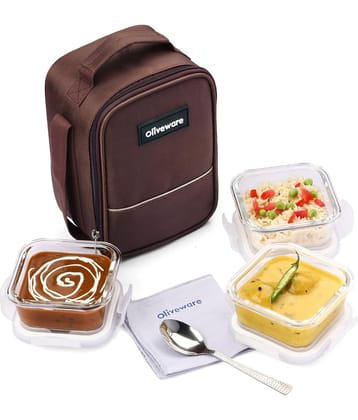 Oliveware EcoFresh Glass Lunch Box 3 - Container ( Pack of 1 )