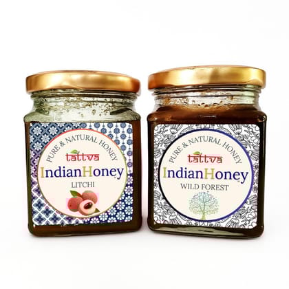 IndianHoney Wild Forest Honey & Buttery & Cognitive-Boosting Litchi Honey Combo Pack (230gm & 230gm)