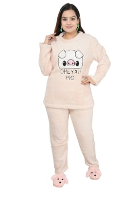 Imported Winter Nightsuite Heavy Stuff Dress for Girls(Pink)-M