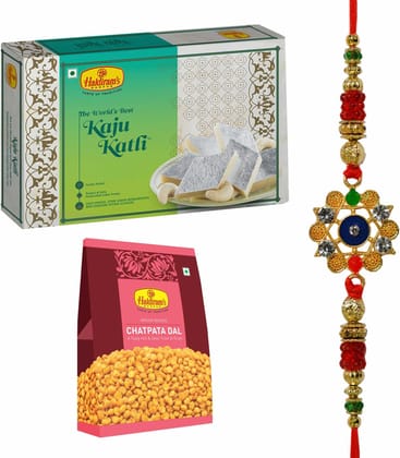 Haldiram's Nagpur Kaju Katli (500 g),Chatpata Dal(200 gm) With Premium Rakhi Assorted Gift Box (Multicolor)