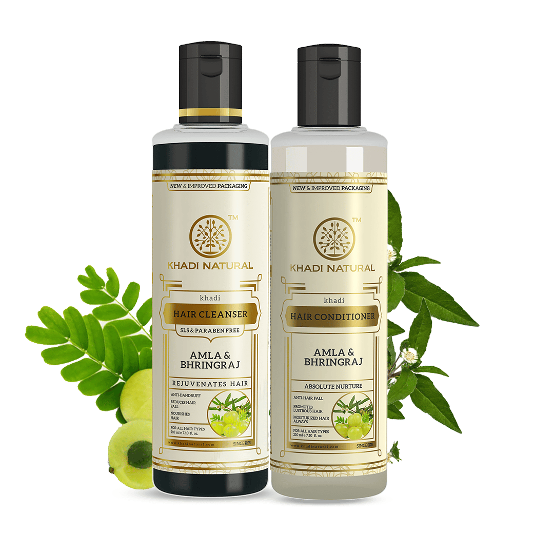 Khadi Natural Amla & Bhringraj Hair Cleanser SLS & Paraben Free Amla & Bhringraj Hair Conditioner Combo Pack of 2 - 210ml Each
