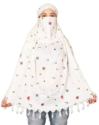 Shiv Textiles Ladies Head Scarf Pure Cotton White Printed Design Soft Breathable Neck Wrap Lightweight Sun Protection Stole Daily Wear Fashion Accessory