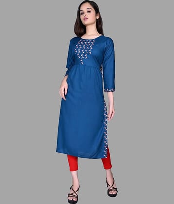 HAYA - Blue Rayon Women's Straight Kurti ( Pack of 1 )