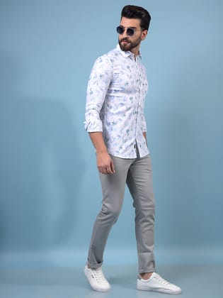 Blue Floral Print Shirt-M / Blue