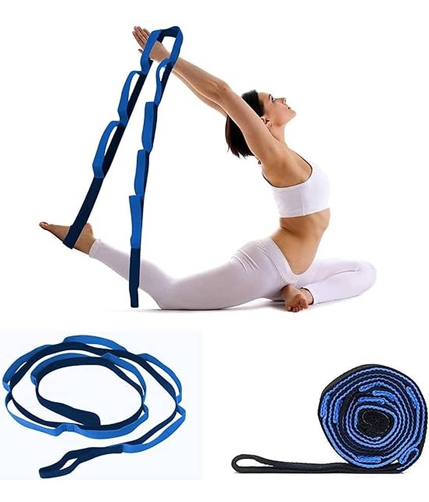Exercise Polyester Band 9 Loops Stretching Strap for Fitness Physical Therapy Pilates Nylon Yoga Strap (Blue), Pack of 1