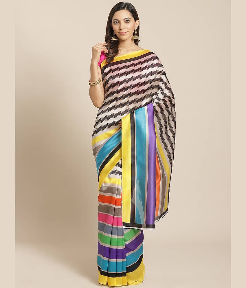 Grubstaker Art Silk Printed Saree With Unstitched Blouse Piece ( Multicolour )