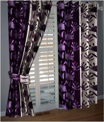 Panipat Textile Hub Floral Semi-Transparent Eyelet Door Curtain 7 ft Pack of 2 -Purple