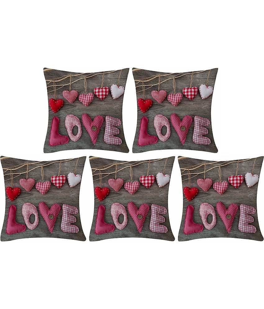 Home Style Set of 5 Jute Cushion Covers 40X40 cm (16X16)