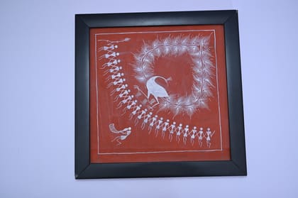 Warli Painting Peacock With Geru(brown) Back ground