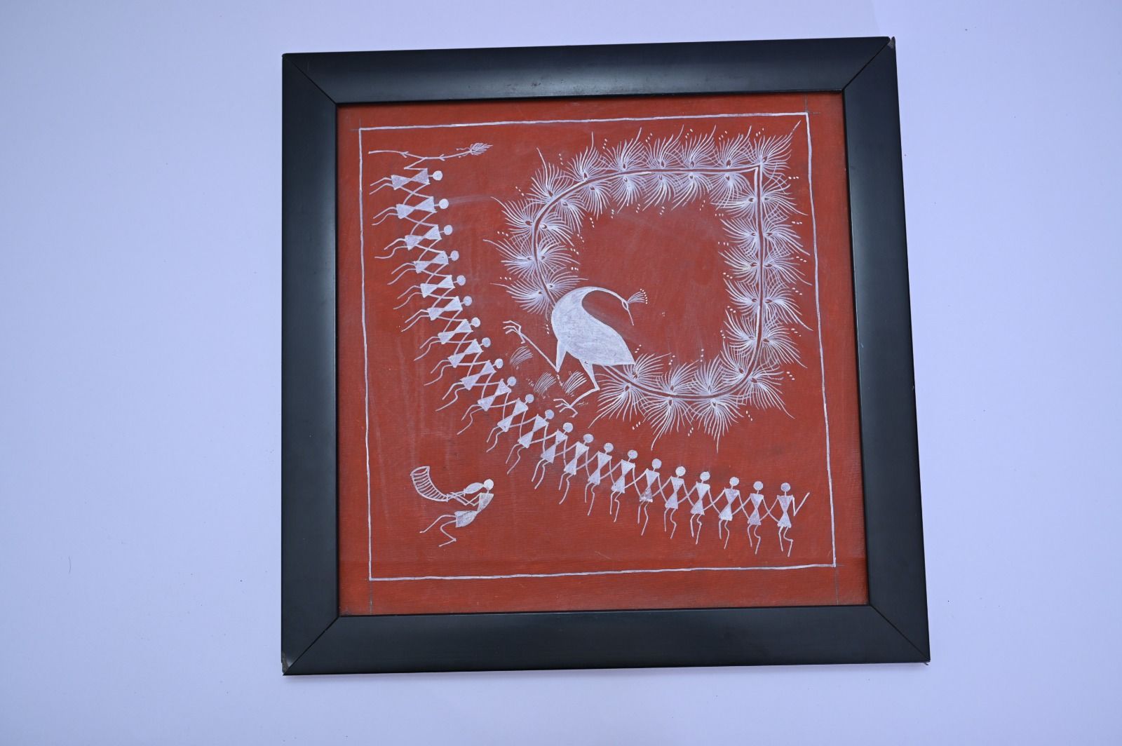 Warli Painting Peacock With Geru(brown) Back ground