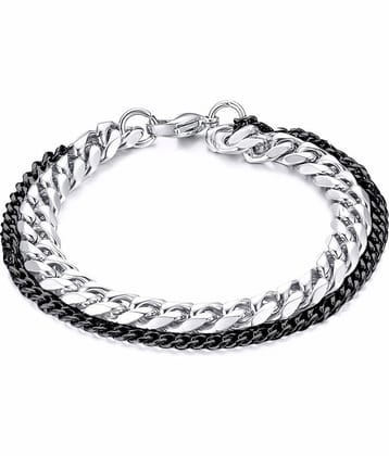 ZIVOM® Double Layered Wrist Wrap Macho Black Silver 316L Surgical Stainless Steel Curb Chain Bracelet for Men Boys