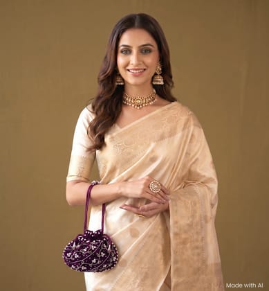 Handcrafted Zari Zardozi Velvet Batua - tyrian purple Handcrafted Zari Zardozi Velvet Batua - tyrian purple