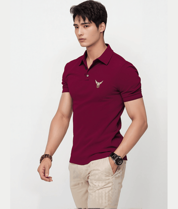 TAZO Men Cotton Blend Regular Fit Solid Polo T Shirt ( Maroon )