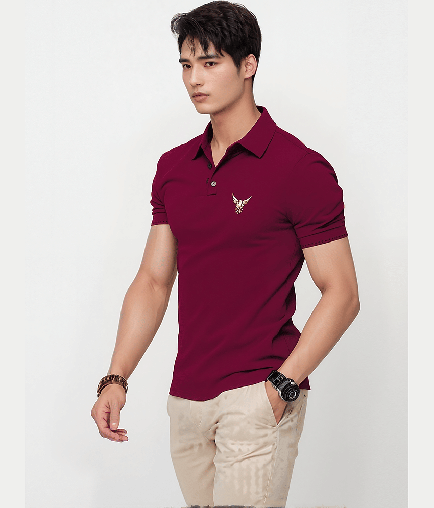 TAZO Men Cotton Blend Regular Fit Solid Polo T Shirt ( Maroon )