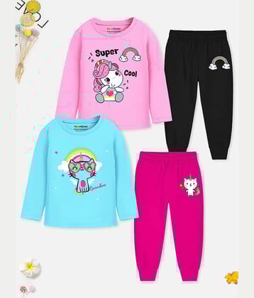 Trampoline Pack of 2 Girls Cotton Blend Nightsuit Set ( Multicolor )