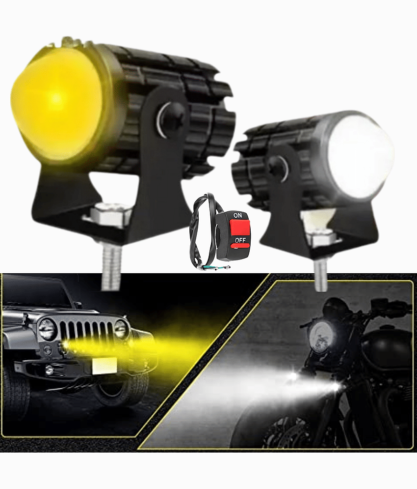 Aksmit Mini Driving Flasher Fog Light Lamp Projector Lens LED Spotlight Dual Color Led Light System for Motorcycle, Bikes & Scooters with On-Off Switch (12V, 36W)