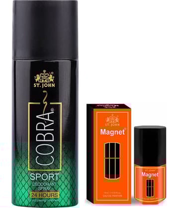 ST.JOHN Cobra Sport 150ml & Magnet 10ml Deodorant Spray & Perfume for Men (160ml) Pack of 2