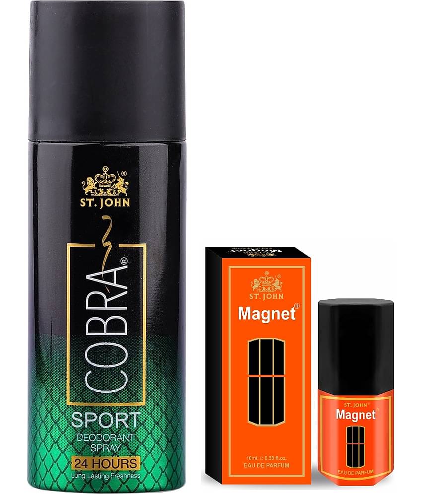ST.JOHN Cobra Sport 150ml & Magnet 10ml Deodorant Spray & Perfume for Men (160ml) Pack of 2