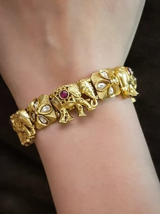 Set of two openable elephant with ruby stone and kundan flower design kadas-2'4
