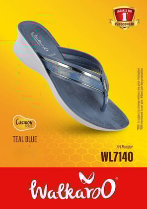 Walkaroo WL7140 Teal Blue L No 6 Ladies Slipper