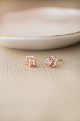 Grandeur Geometric Rose Gold Plated Sterling Silver Stud Earrings-Rose