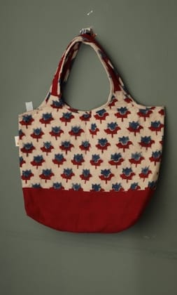 Flora Bag  Block Print Tote with Glass Bead Embellishments