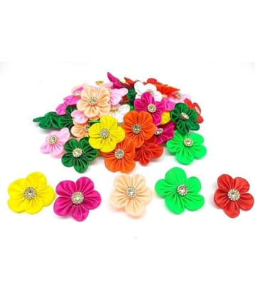PRANSUNITA Fabric Multicolored Stem Less Fabric Flower with Zarkan Stone ( Pack of 1 )