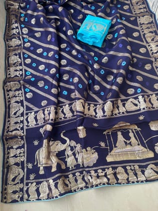 Pure dola silk fabric with beautiful dol zari  zari all over and hand bandej   zari havvy contrast bp suppr Saree