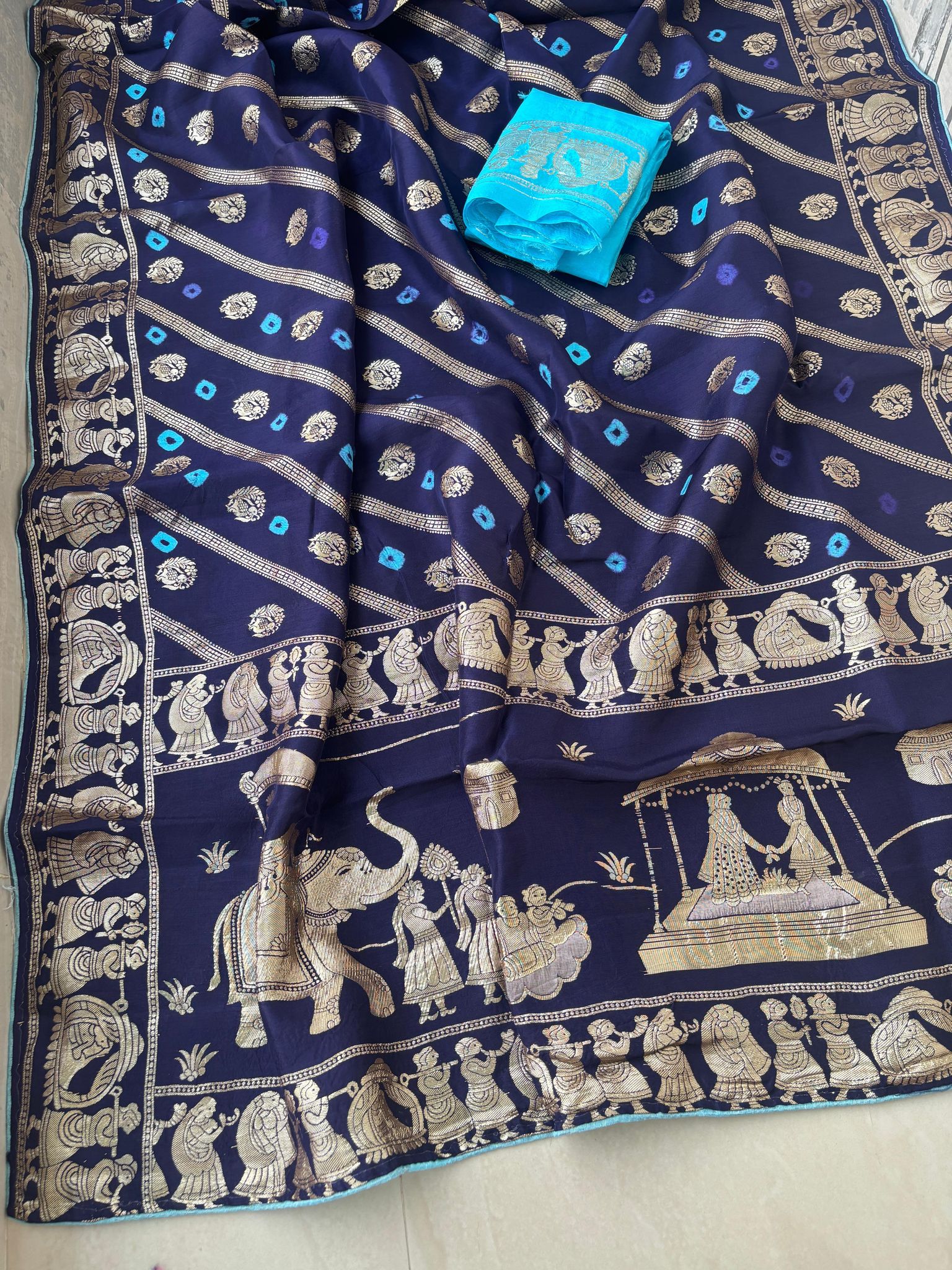 Pure dola silk fabric with beautiful dol zari  zari all over and hand bandej   zari havvy contrast bp suppr Saree
