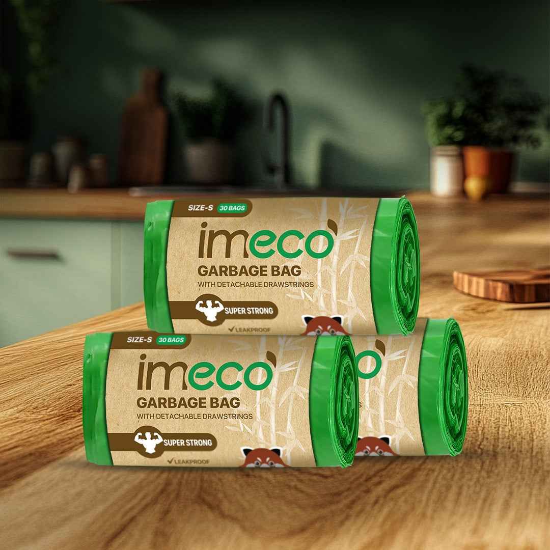 IMECO Leakproof Garbage Bags With Drawstring (Small, Pack of 3, 90 Bags) | Eco-Friendly Waste Disposal | Daily Household Use
