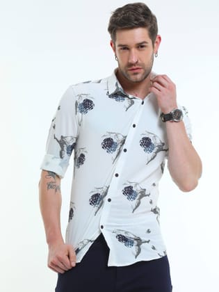Men's White Ball Printed Full Sleeve Shirt | Rick Rogue-M/38