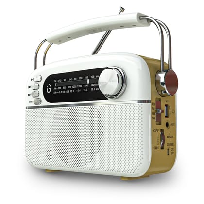 iGear Evoke iG-1113 Retro Modern style Radio and MP3 player with FM/AM/SW- White & Champagne Gold