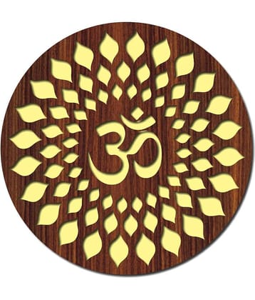 Asmi Collection Brown and Golden Wooden & Acrylic 3D OM Wall Sticker ( 30 x 30 cms )