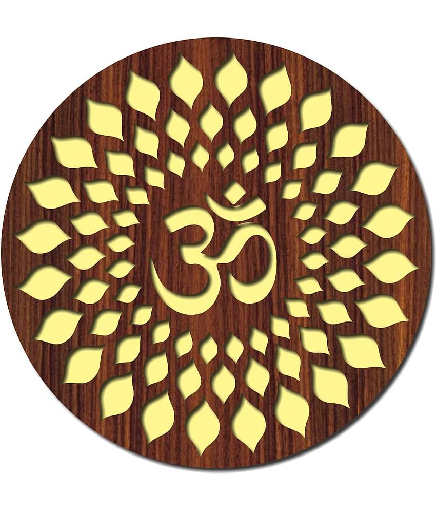 Asmi Collection Brown and Golden Wooden & Acrylic 3D OM Wall Sticker ( 30 x 30 cms )