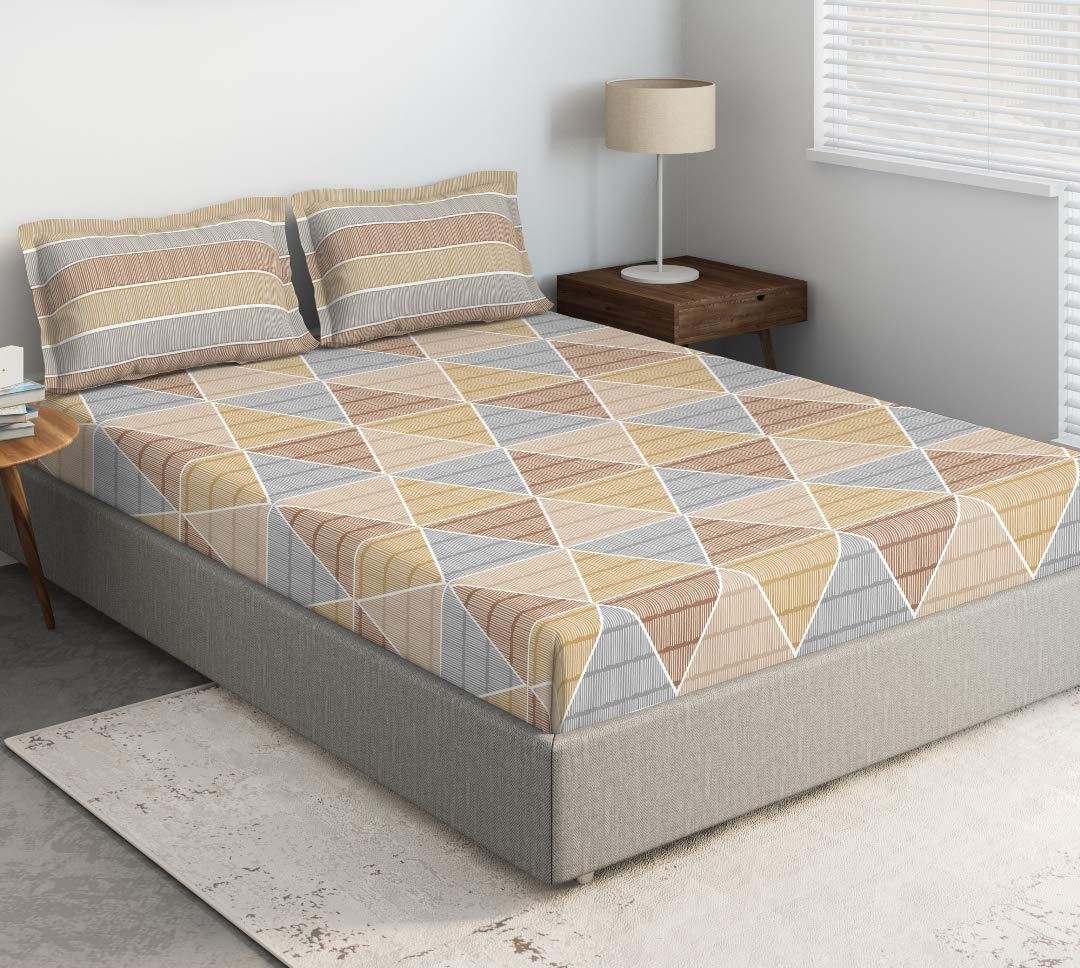 DDECOR - Alpha Collection 100% Cotton Geometric Pattern 136TC King Fitted Sheet|180 CM X 198 CM| - Brown