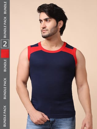 Men's Assorted Pack of 2 Solid Combed Cotton Racerback Styled Gym Vest