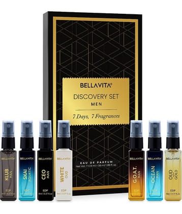 BELLAVITA Discovery | Long Lasting EDP 7x8ml Perfume Gift Set for Man | Woody, Oud and Fresh Premium Fragrance for Men | Ideal for Every Moment