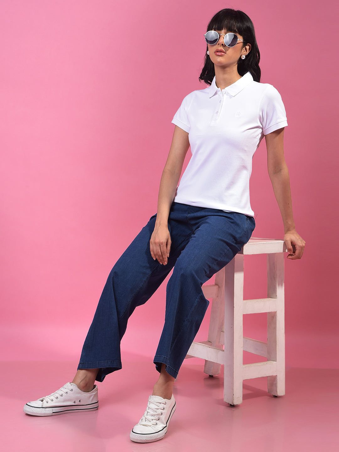 White Polo Neck T-Shirt-M / White