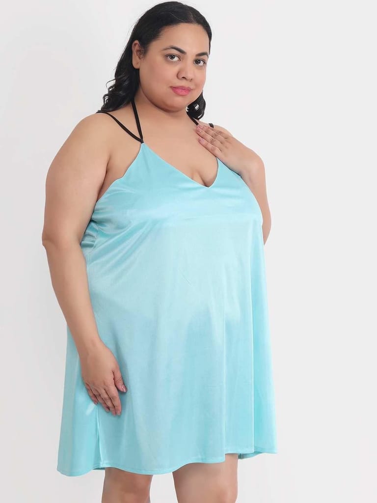 Plus Size Sexy Solid Satin Green Babydoll and Bikini Dress Dress for Honeymoon BB37Gs - Nightwear & Loungewear | Buy online on ZillyBuy